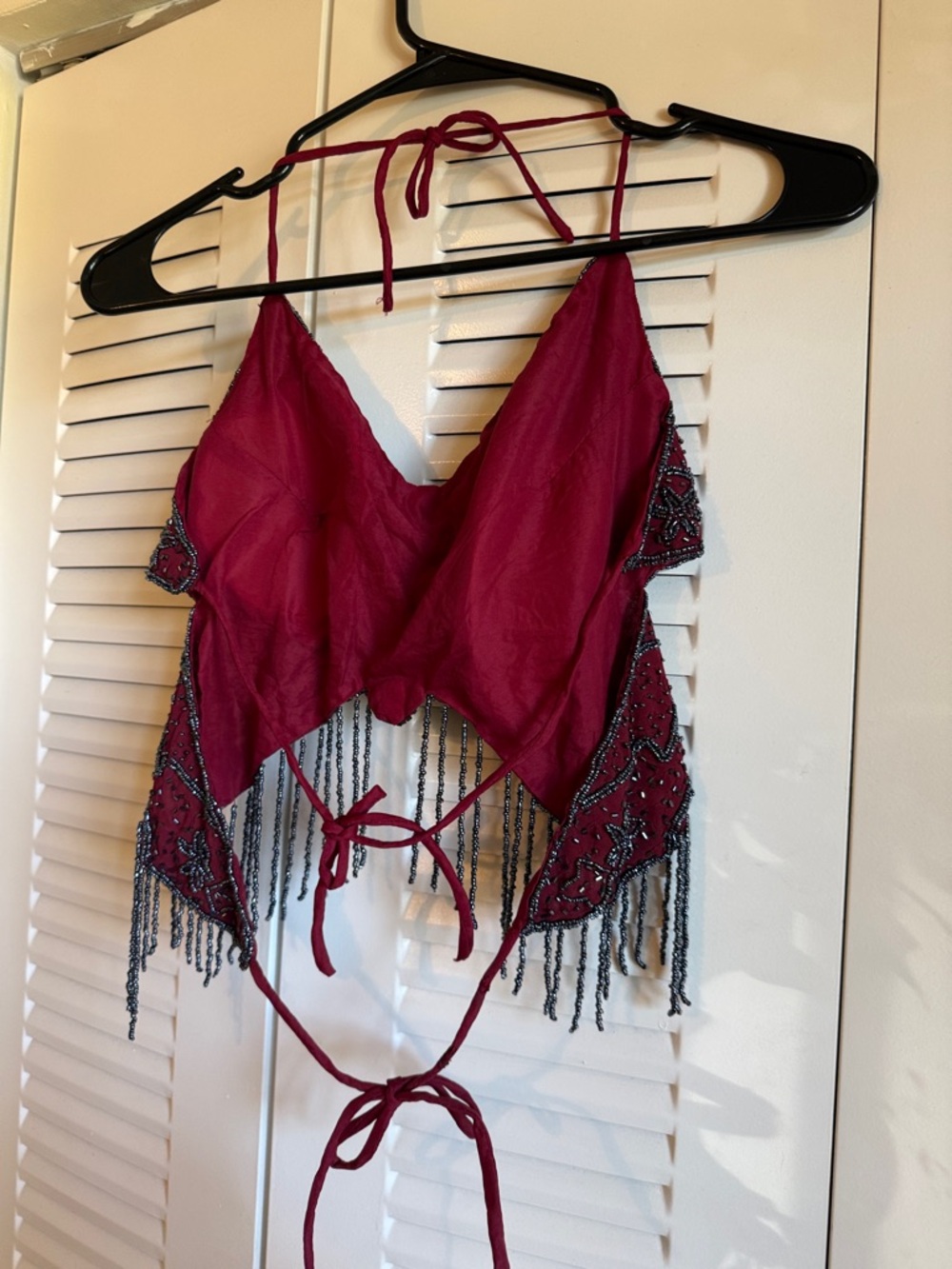 Vintage Red Beaded Halter Bandeau with Navy Beadwork - Picture 4 of 8